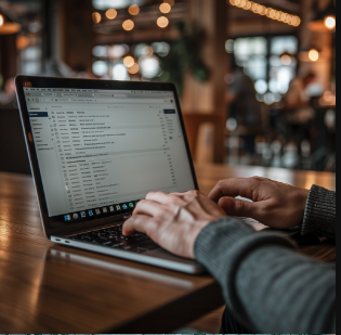 Man on a computer send emails