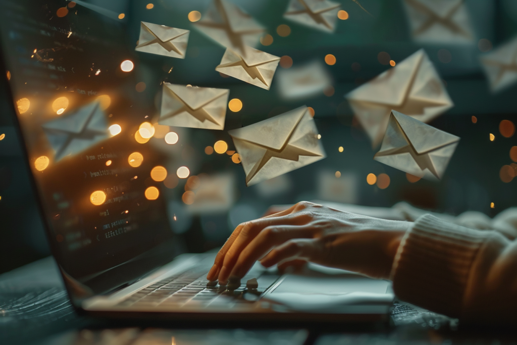 Person typing on a computer sending emails