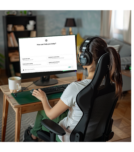 Woman working with AI on a computer